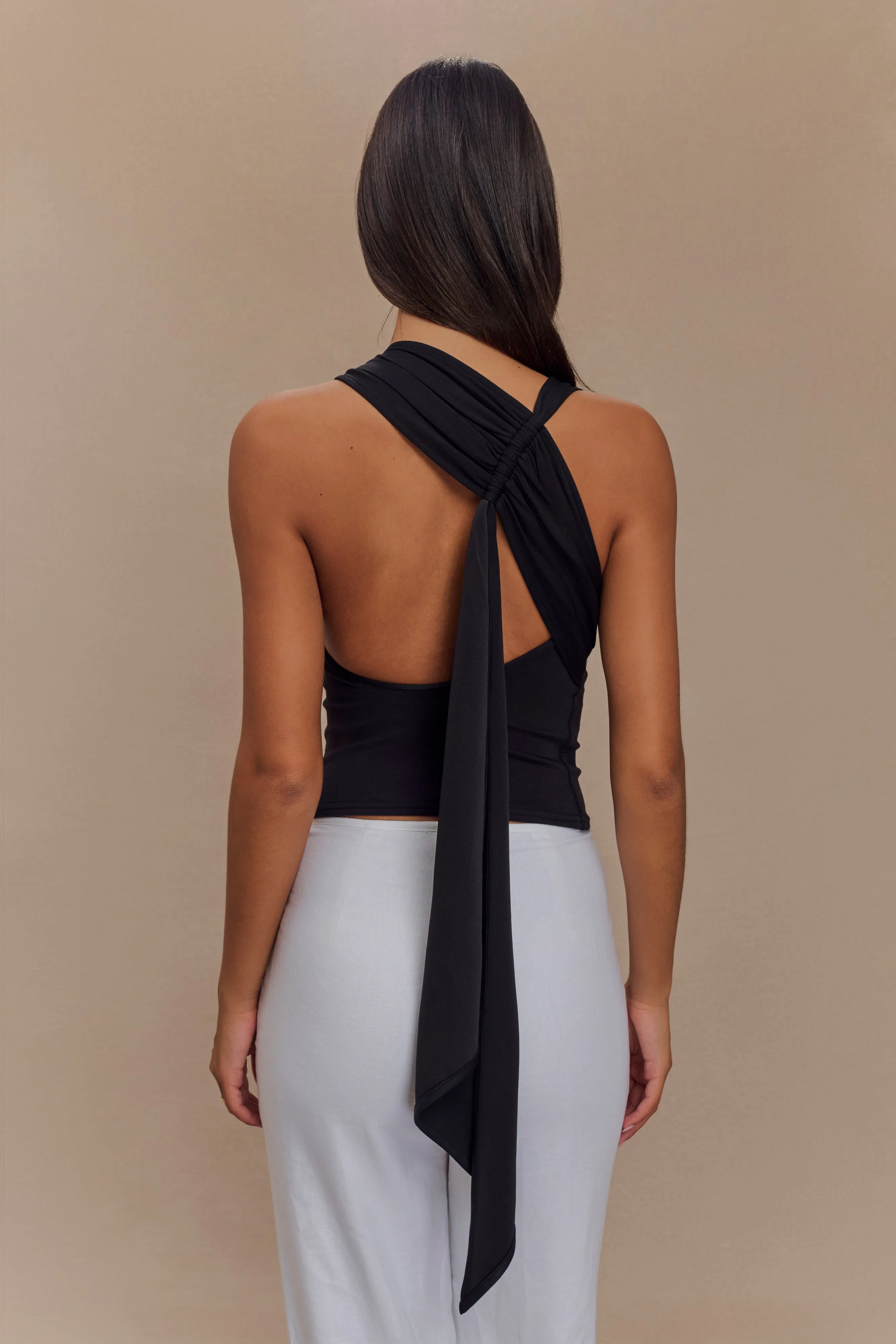 Catelyn Asymmetrical Scuba Jersey Top - Black Non Restrictive Cut StretchKnit