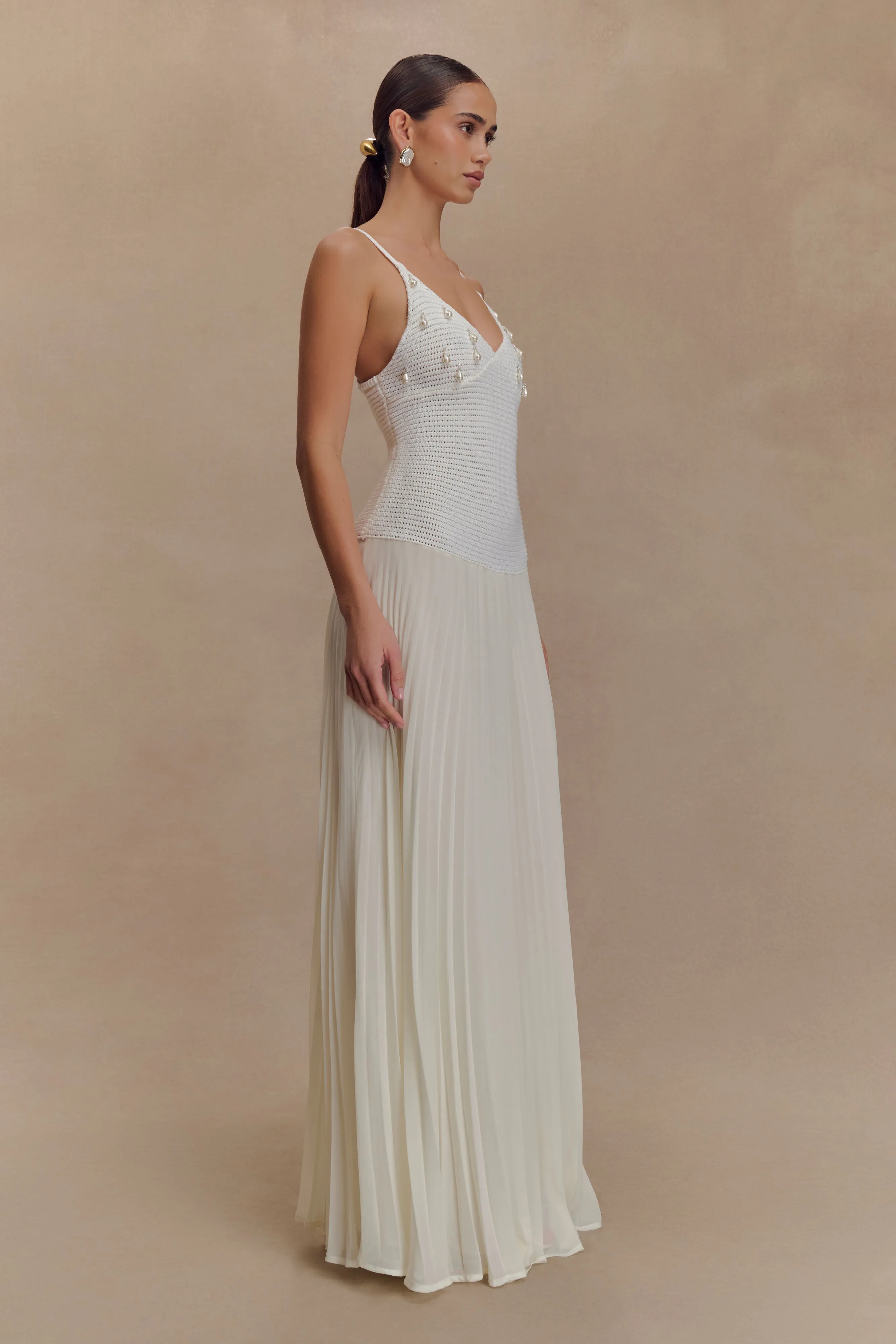 Romantic Style NonChafeSeams Catherine Crochet Pearl Maxi Dress - White
