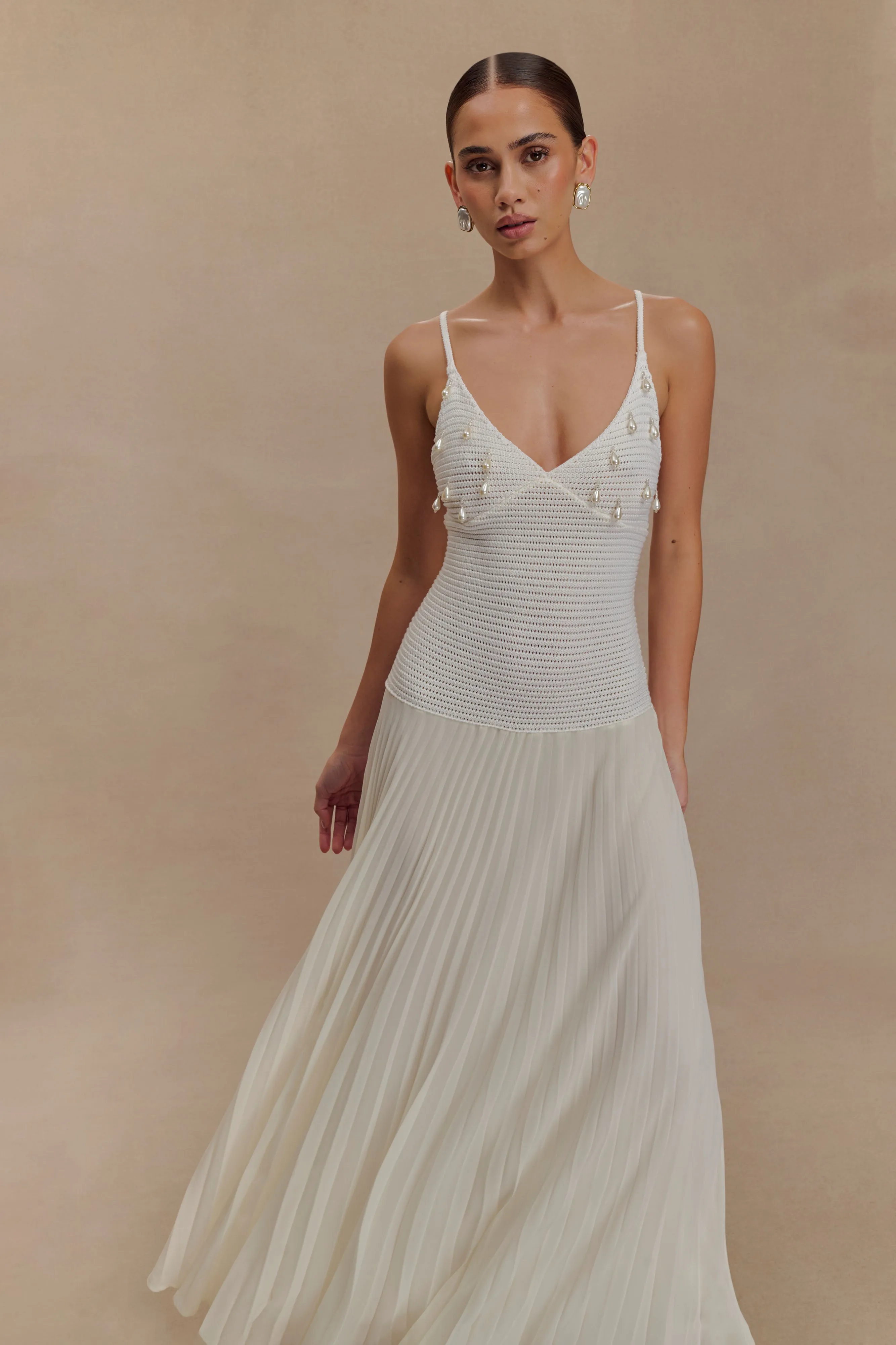 Catherine Crochet Pearl Maxi Dress - White All Moments