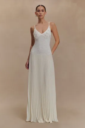 Breathable Comfort Wear Spring-Season Catherine Crochet Pearl Maxi Dress - White