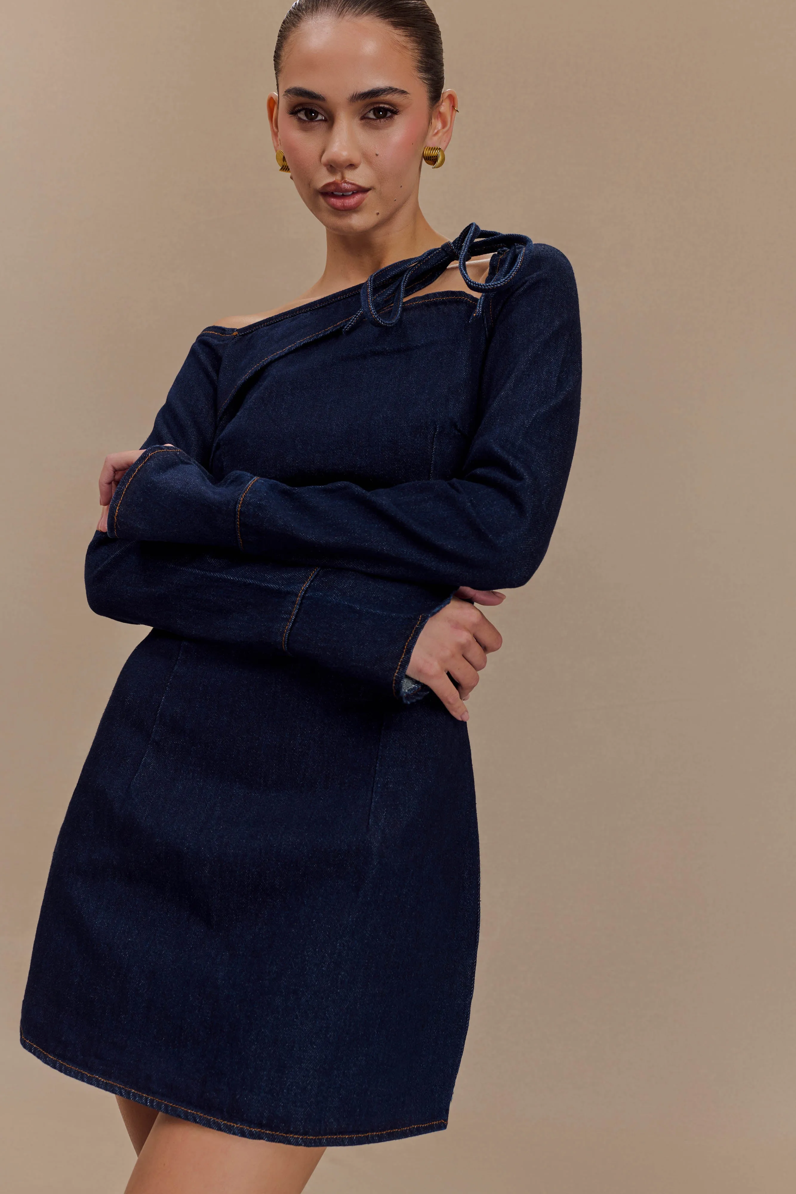 Lightweight and Breezy Cece Denim Mini Dress With Ties - Indigo Blue