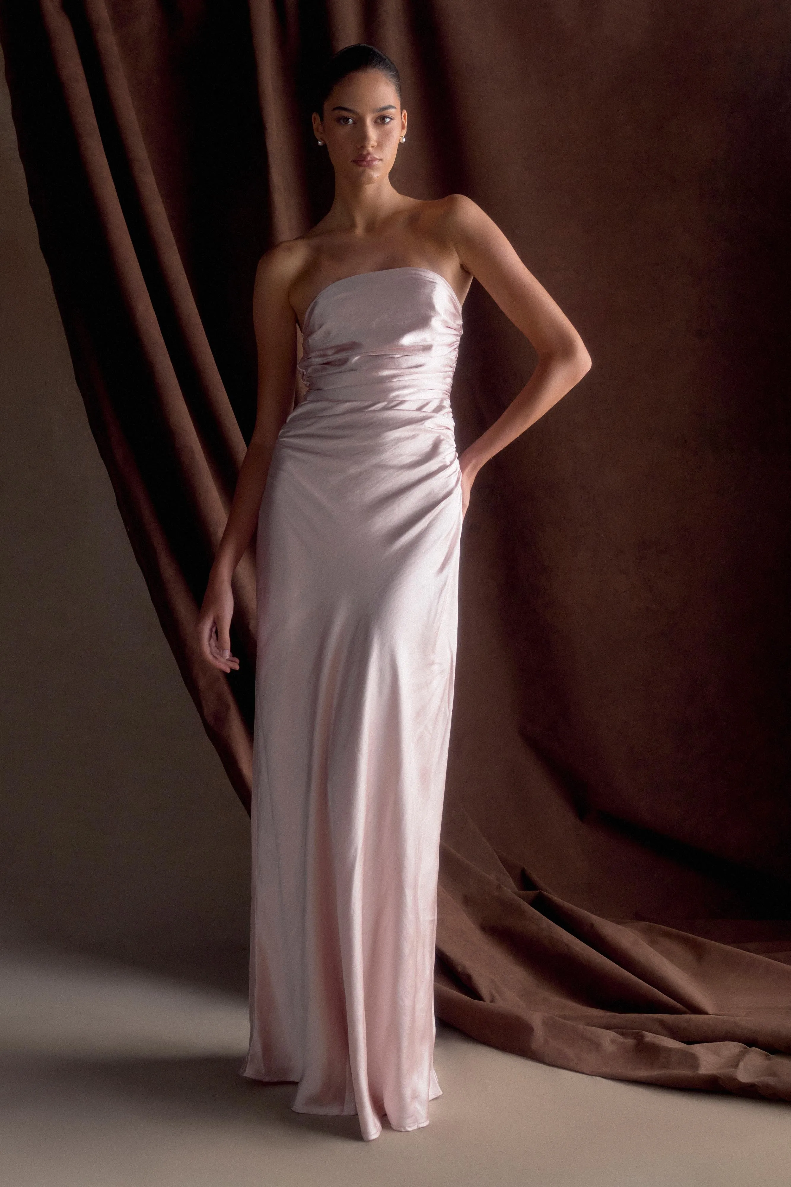 Cedar Strapless Satin Maxi Dress - Soft Pink Anniversary-Event