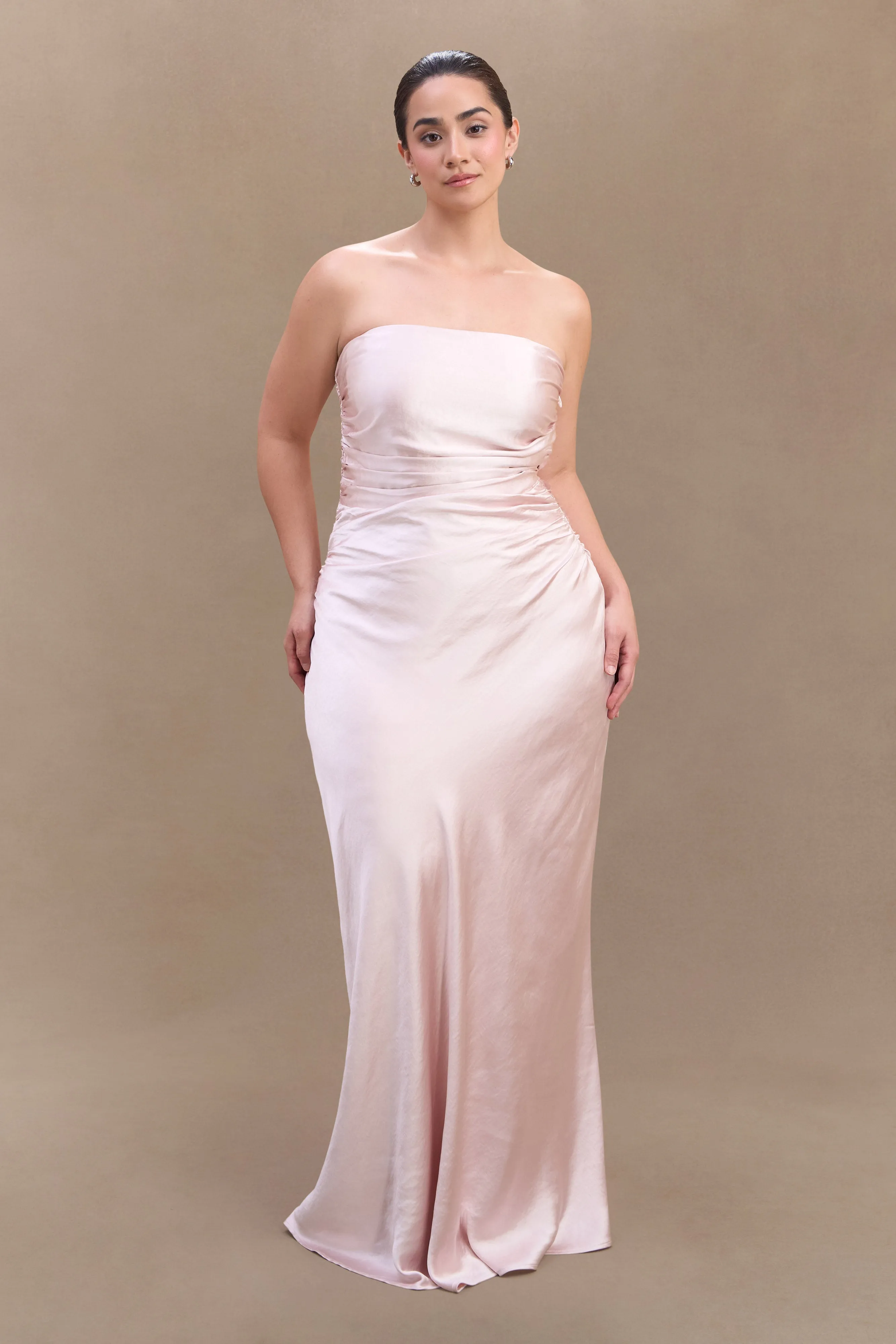 Fresh Stitch Linen-Blend Cedar Strapless Satin Maxi Dress - Soft Pink