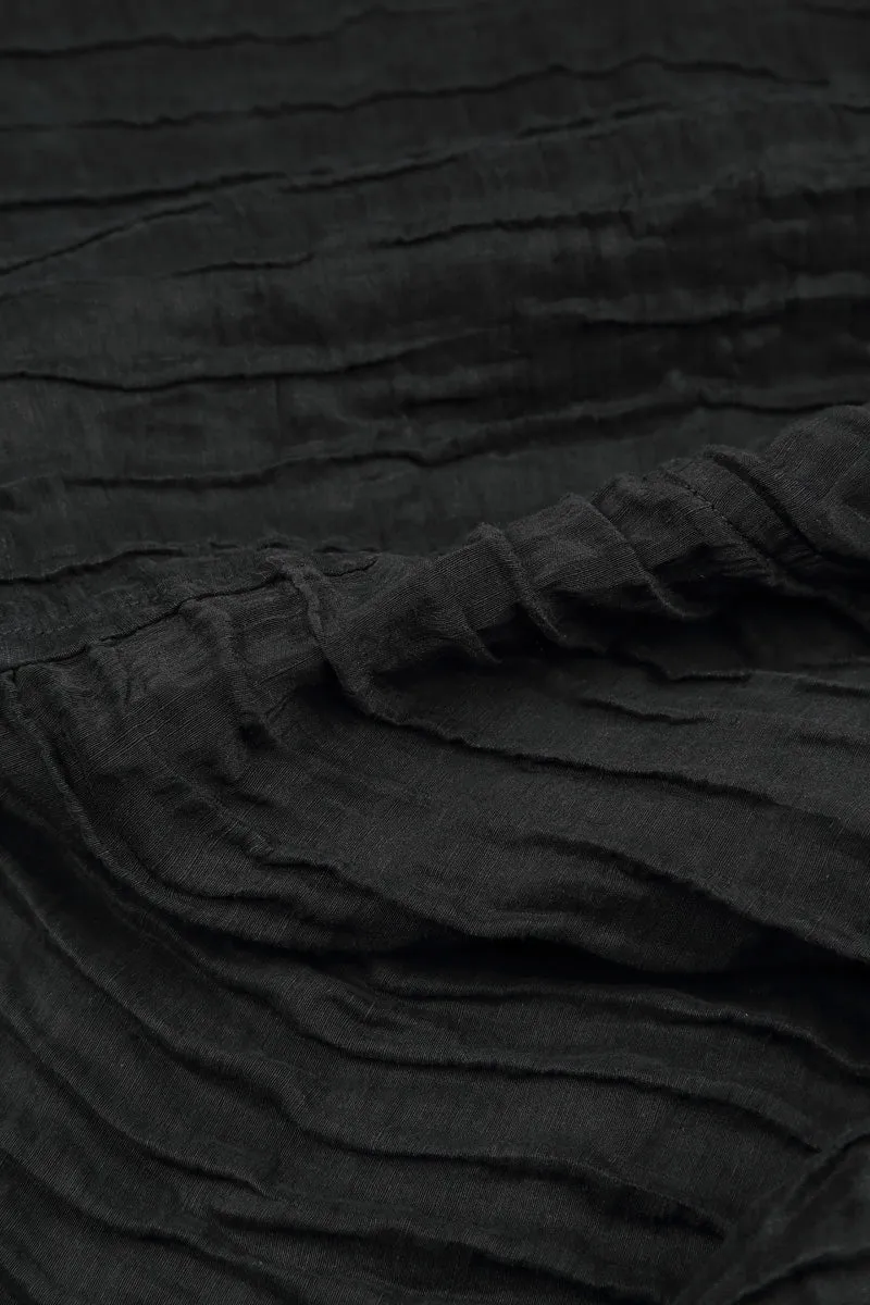 Fashion Tones Crinkled Black Silk Linen Skirt