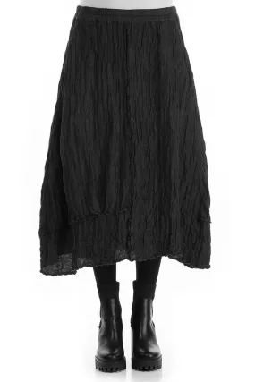 Crinkled Black Silk Linen Skirt Foldable Packability