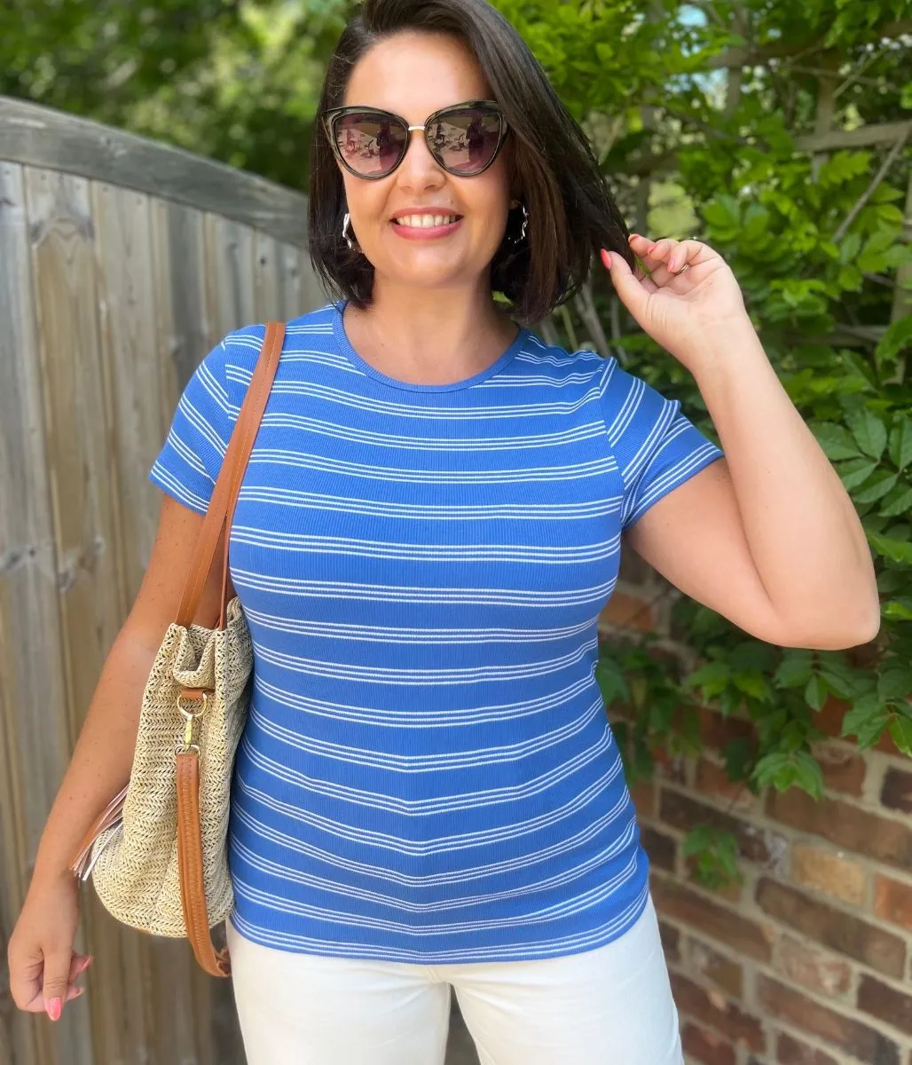 Joy Ease Sustainable production Blue Striped Cotton Rich Ribbed Tee