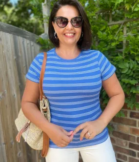 Blue Striped Cotton Rich Ribbed Tee Feather Glow GentleWaistband