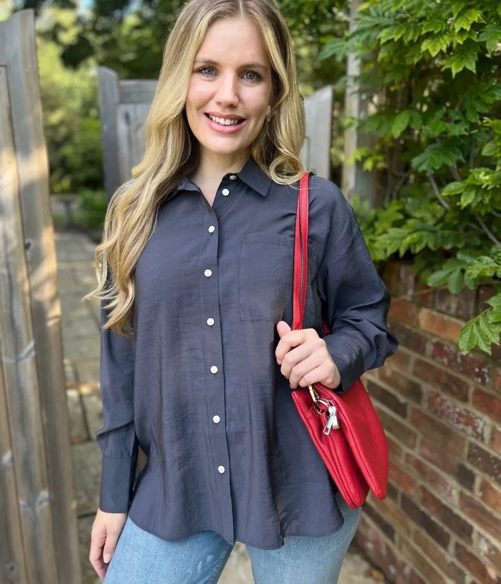 AdjustableCuffs Planet Glow Charcoal Grey Modal Relaxed Shirt