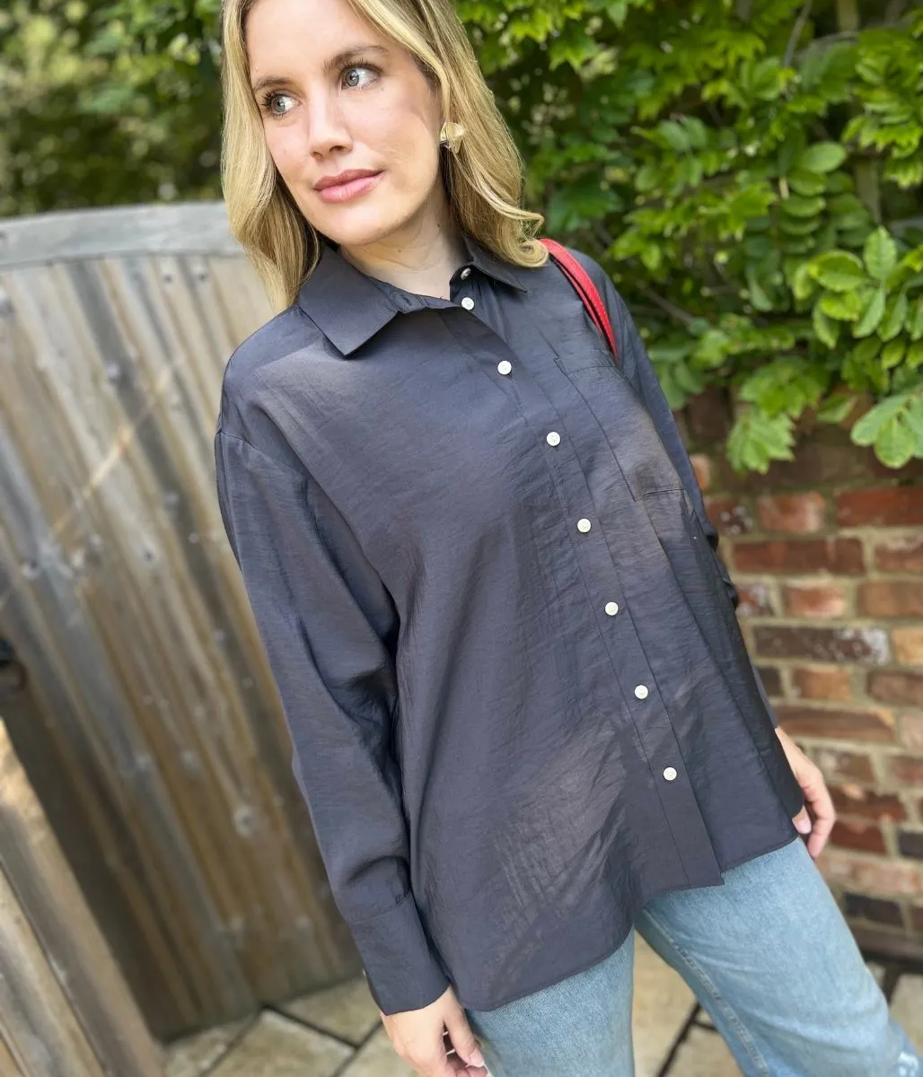 Workwear Essentials Charcoal Grey Modal Relaxed Shirt