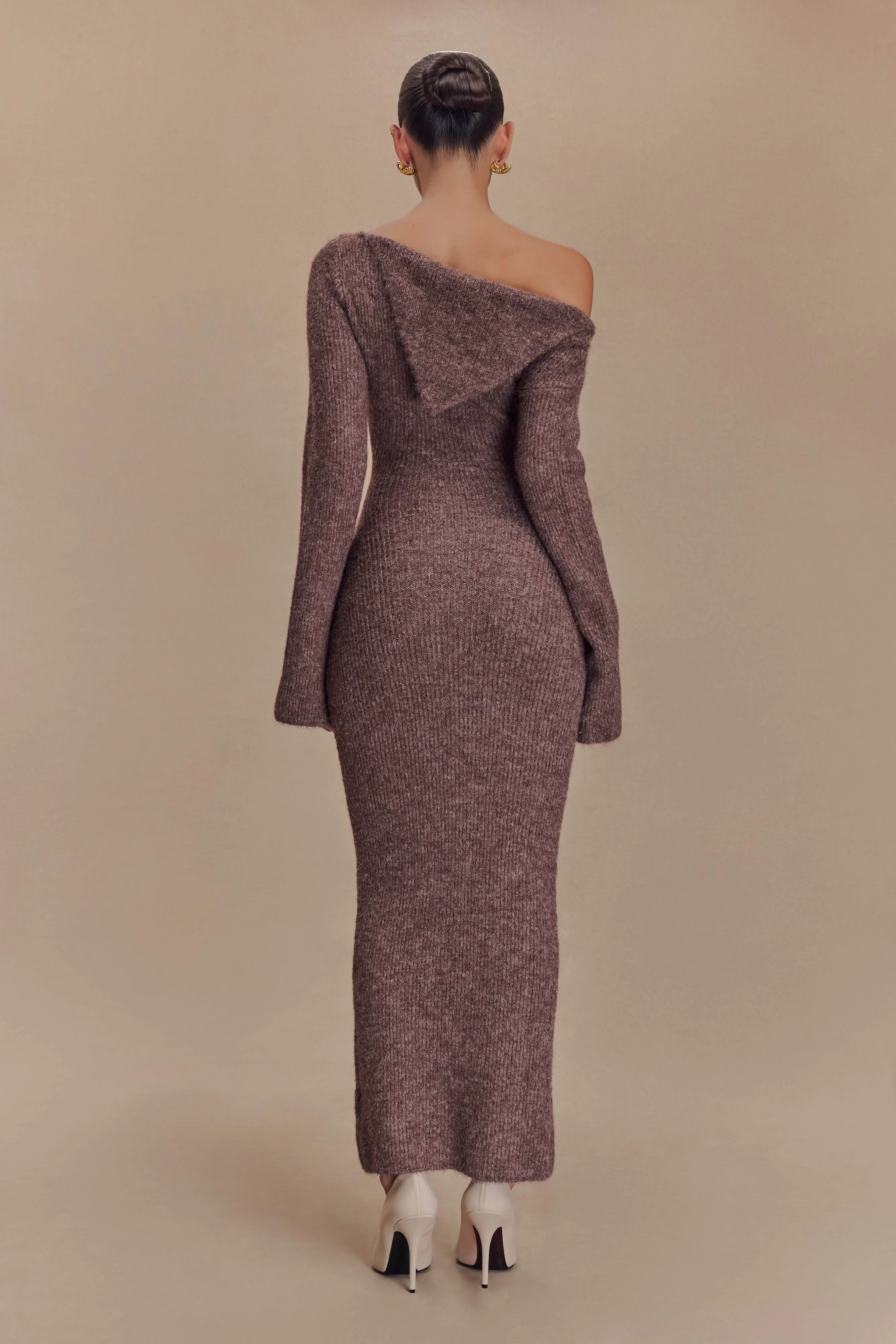 Magenta One Shoulder Fluffy Knit Midi Dress - Pecan Party Safe