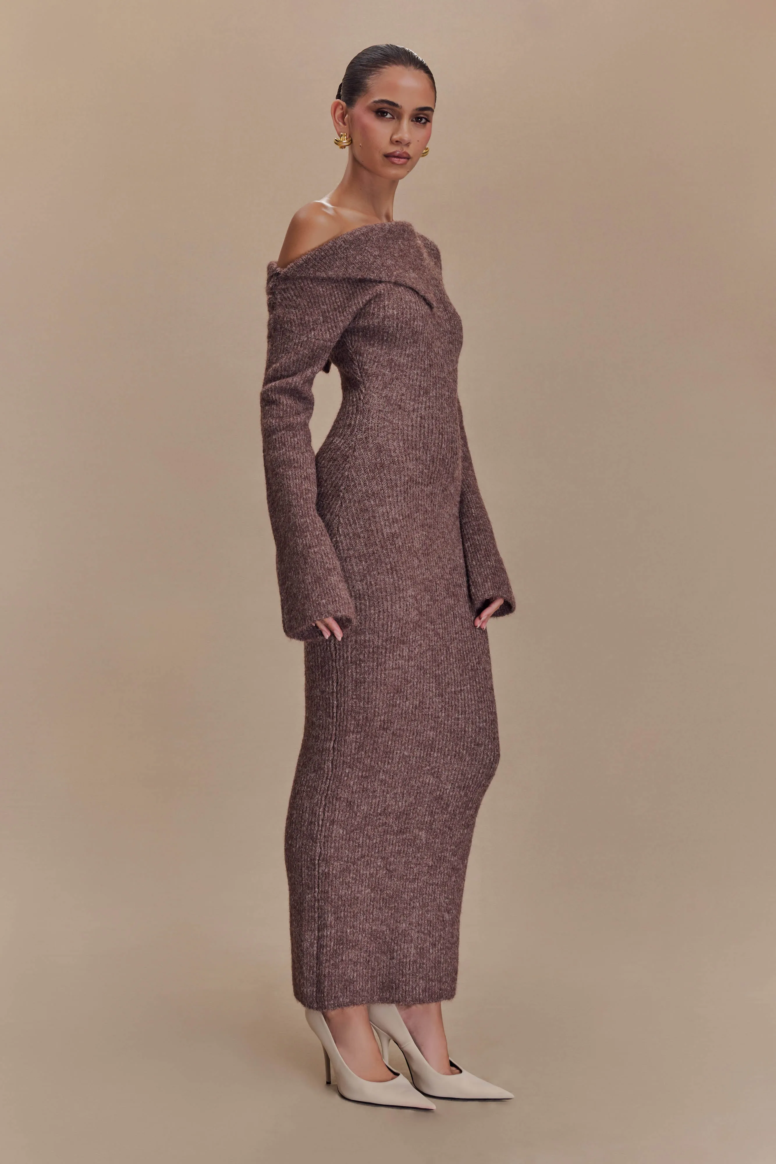 Magenta One Shoulder Fluffy Knit Midi Dress - Pecan Casual Essential