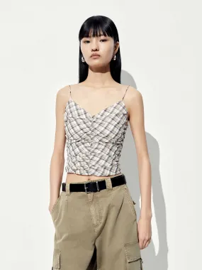 EcoFriendly Manufacturing Checked V-neck Cami Top