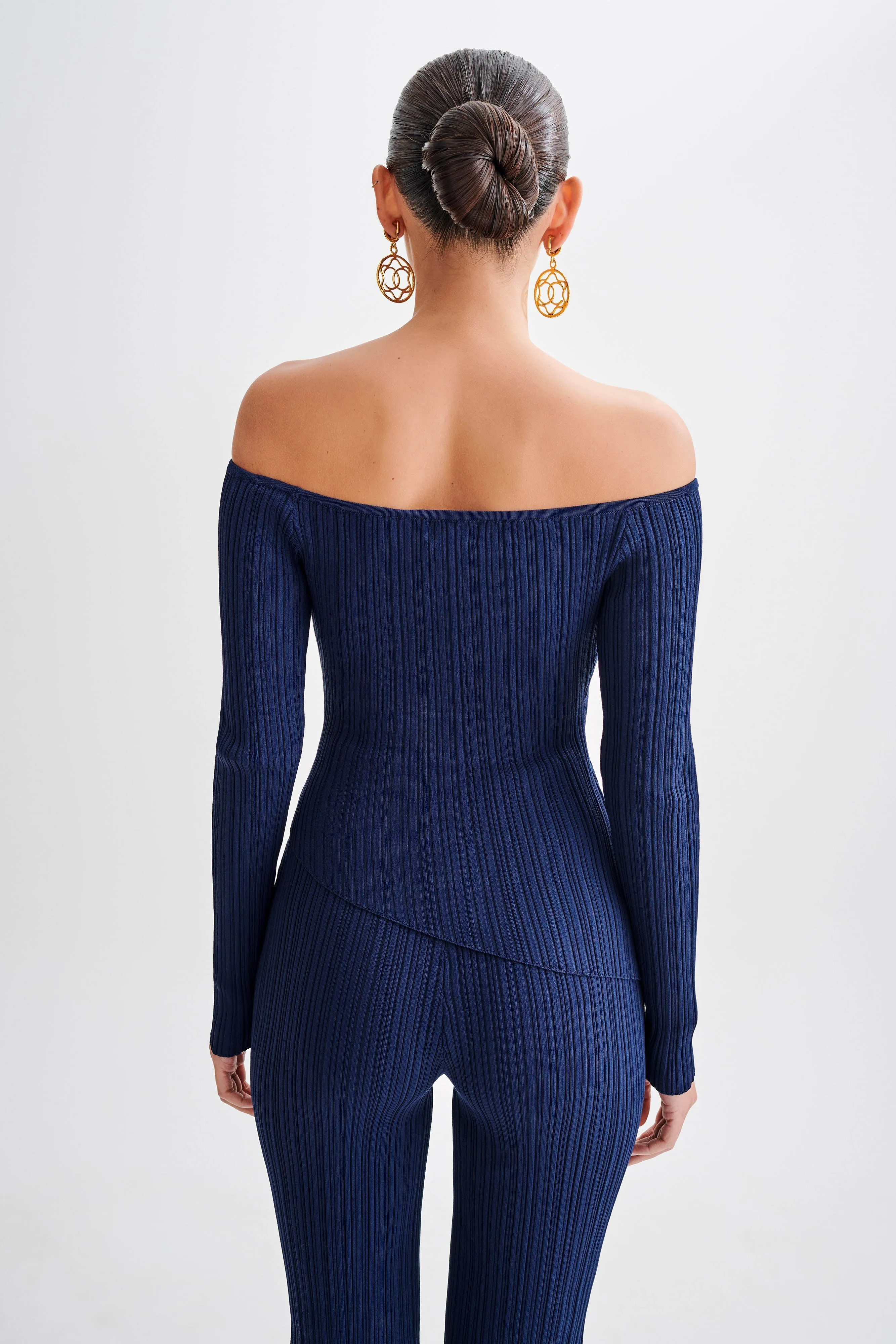 Relaxed Dress Chiara Off Shoulder Rib Knit Top - Navy