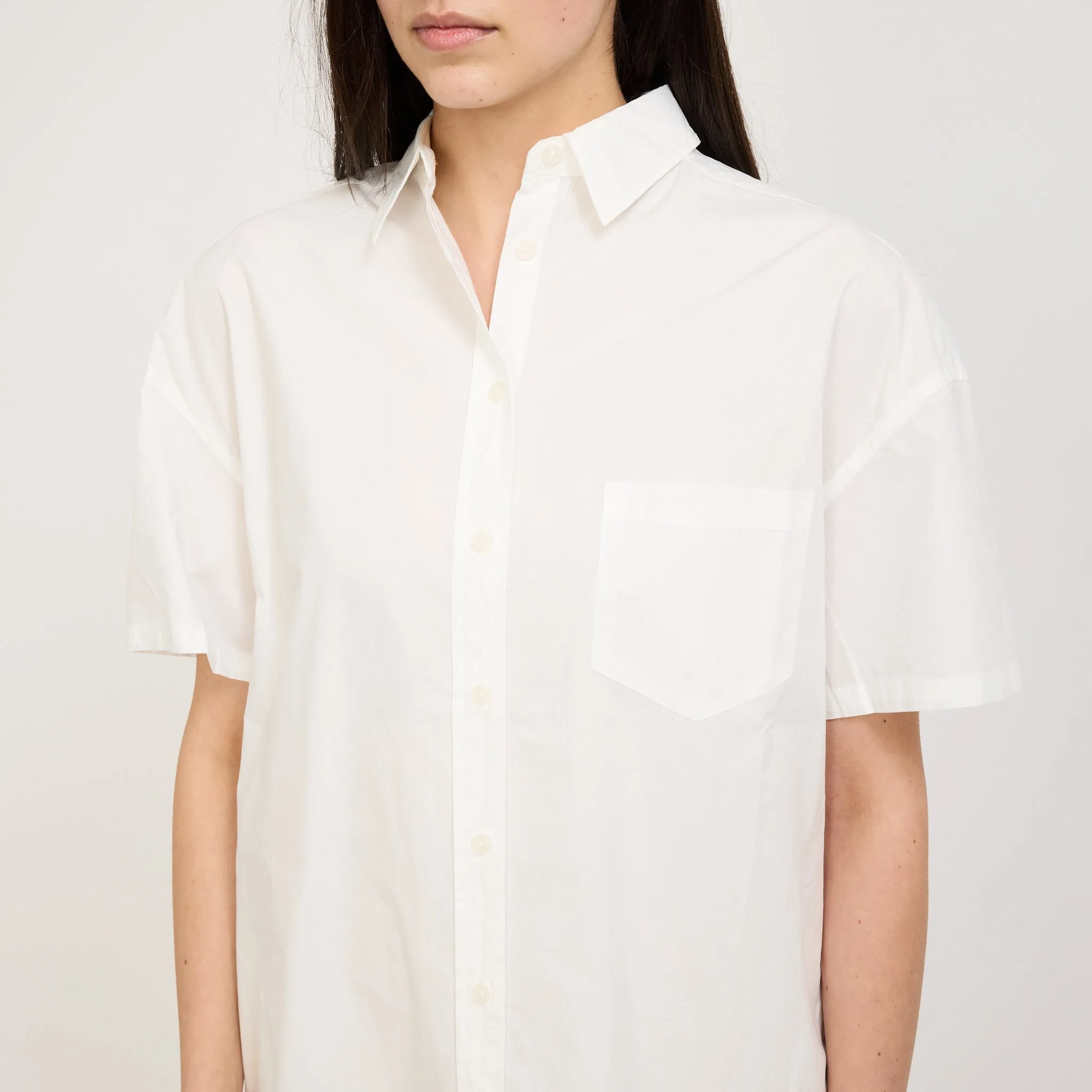 Chiara Short Sleeve Shirt Dress White Waist-Cinching Fresh Combo