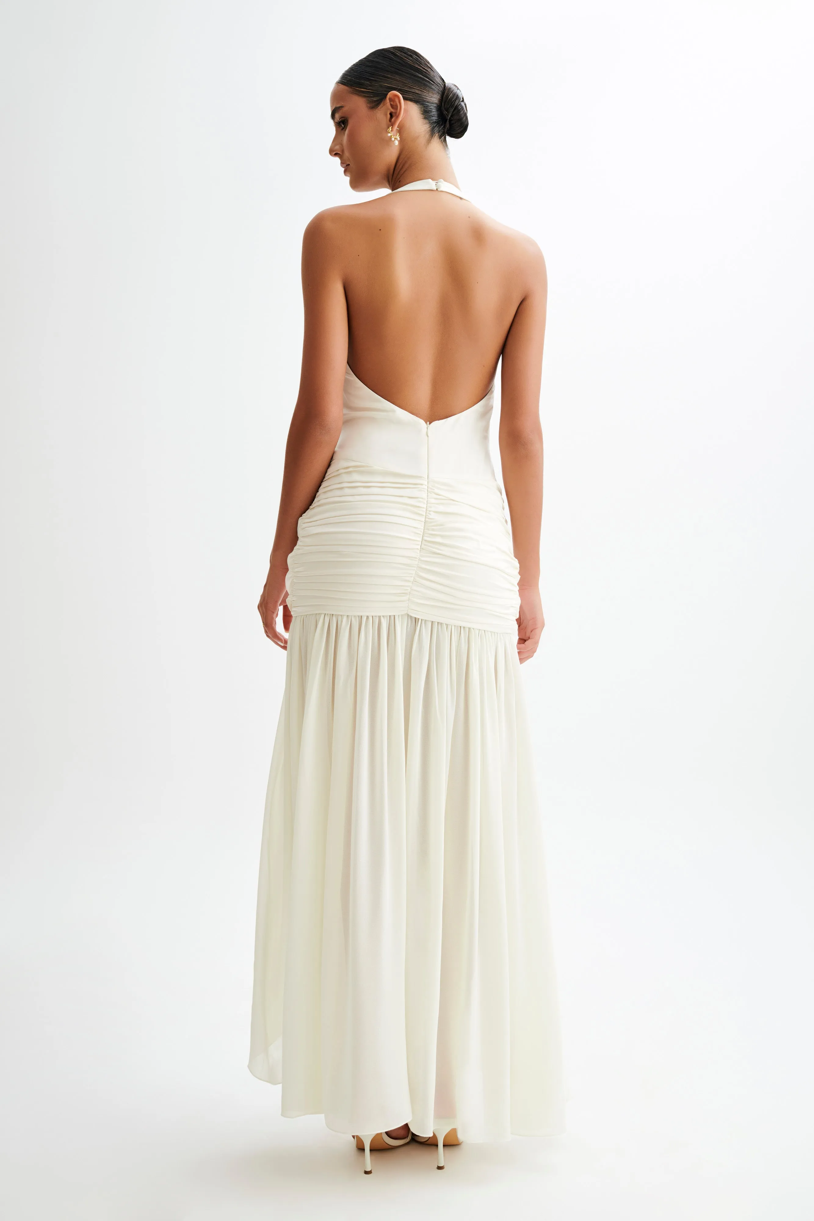 Graziana Satin Chiffon Plunge Maxi Dress - Ivory Calm Outfit
