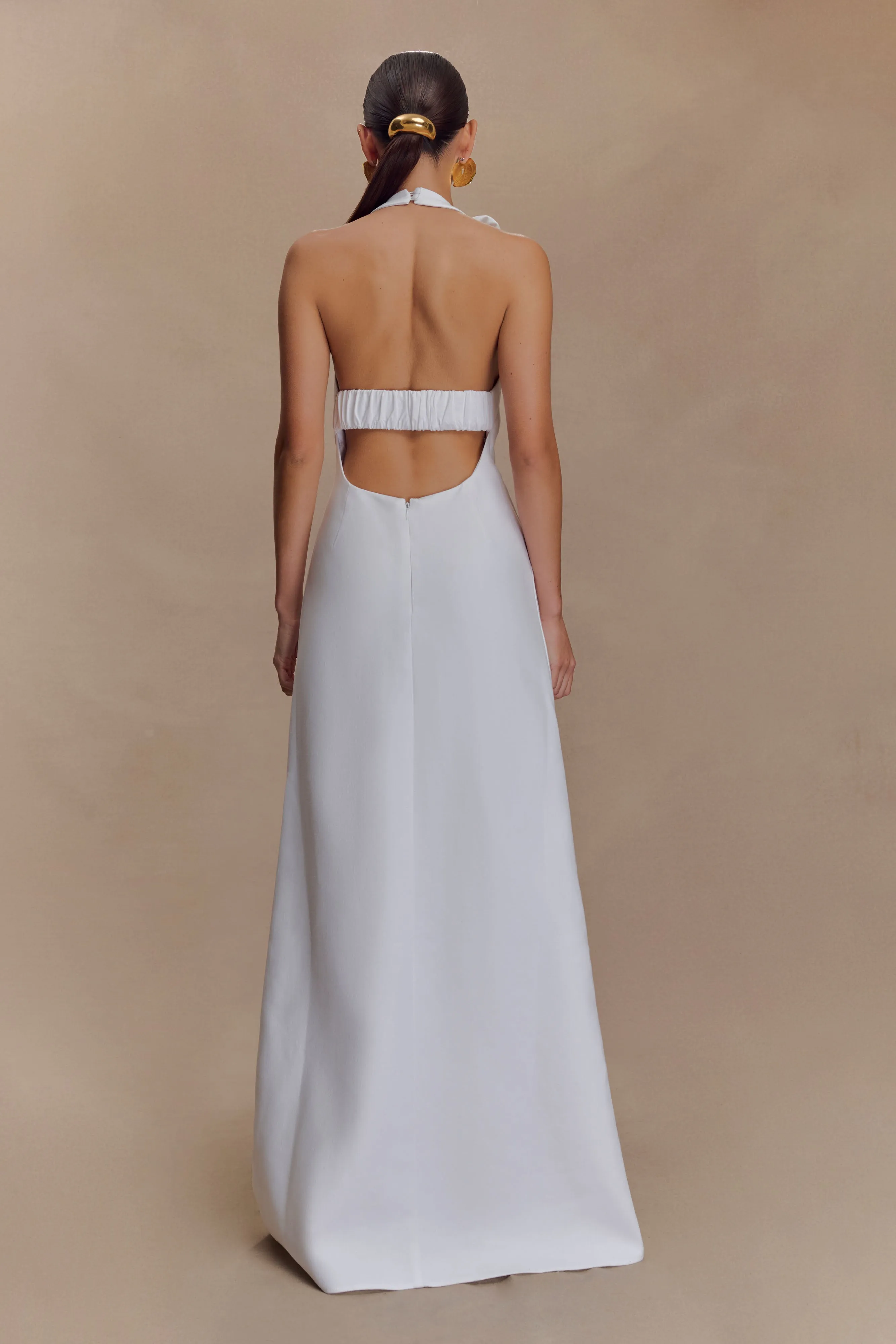 Carolyn Linen Bubble Maxi Dress - White Silky-Lining