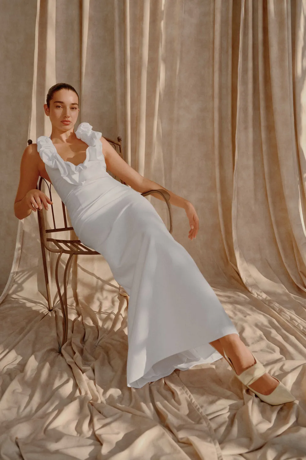 Carolyn Linen Bubble Maxi Dress - White Air Beauty windproof