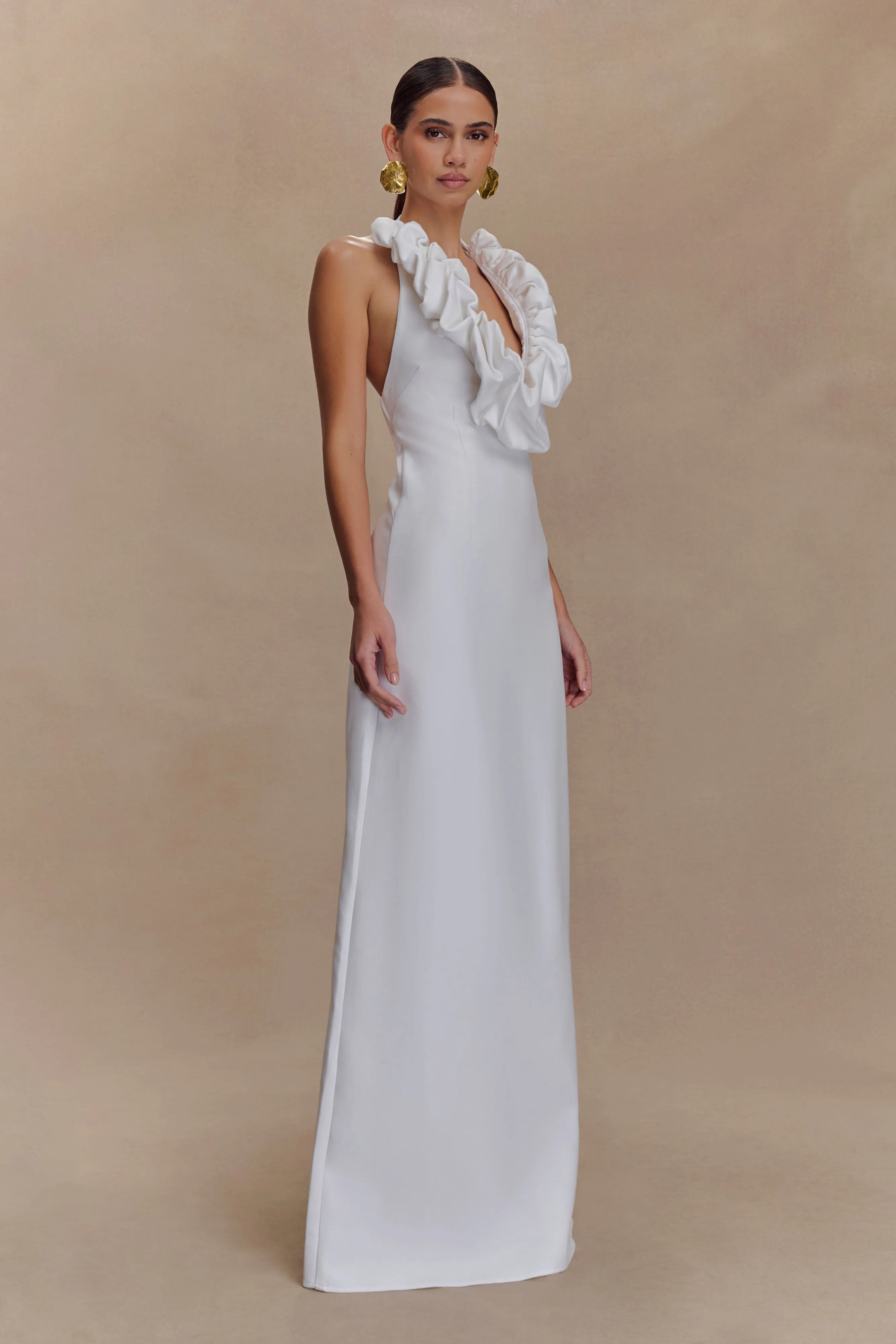 Quiet Mood Carolyn Linen Bubble Maxi Dress - White