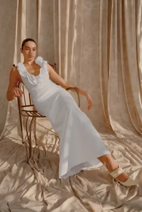 Carolyn Linen Bubble Maxi Dress - White Air Beauty windproof