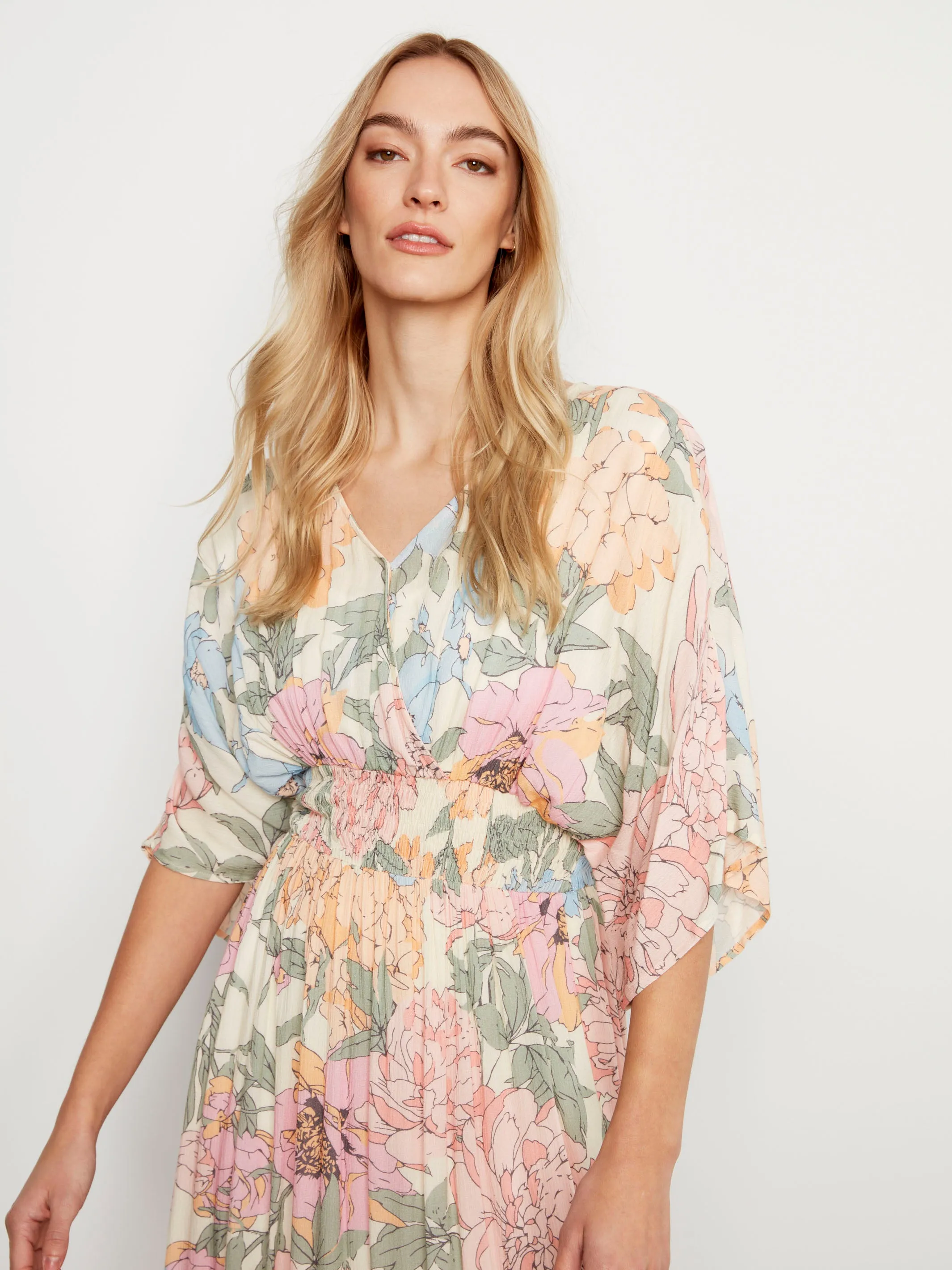Printed Dolman Sleeve Maxi Dress with Side Slits - Dahlia Daily Option Timeless Energy