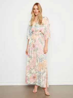 Printed Dolman Sleeve Maxi Dress with Side Slits - Dahlia Breathable-Lining Flattering Fit Wear