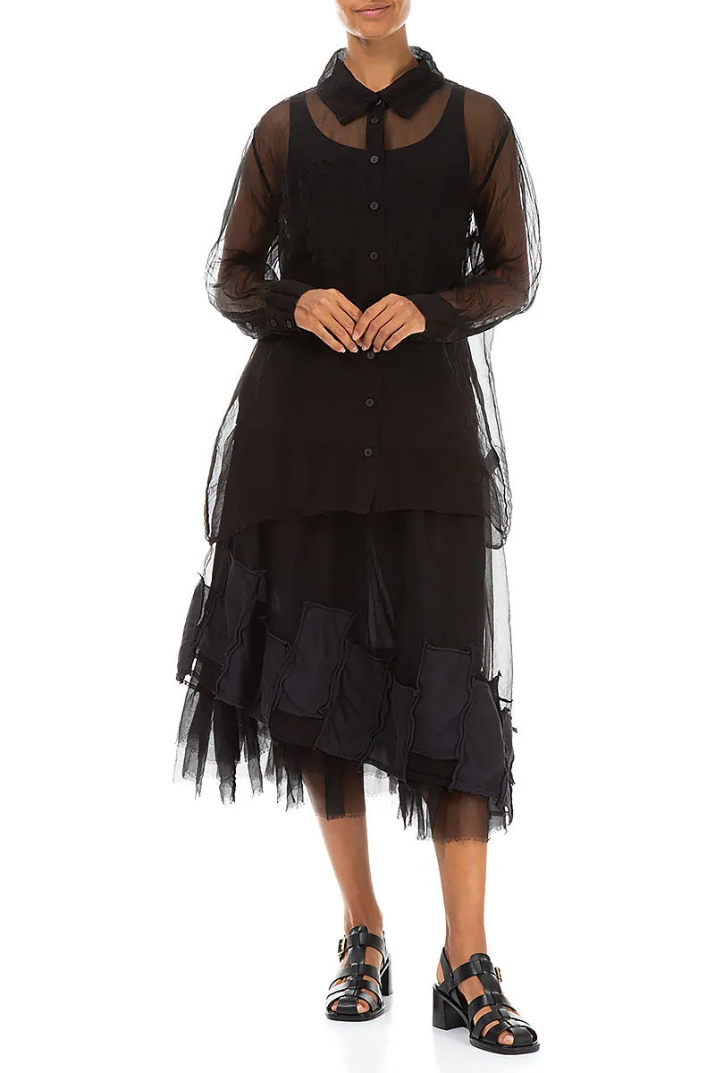 Black Silk Chiffon Shirt Moisture Management Tech