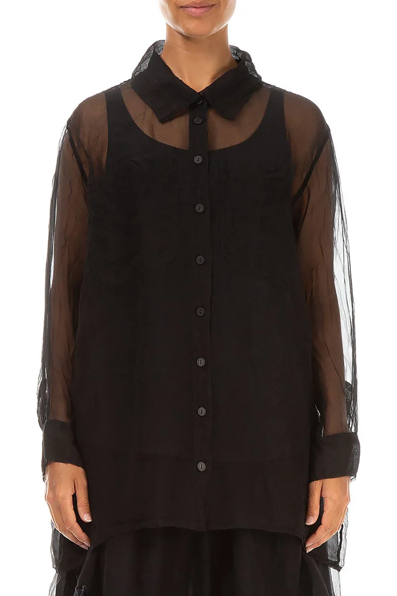 Black Silk Chiffon Shirt Anti Odor Treatment