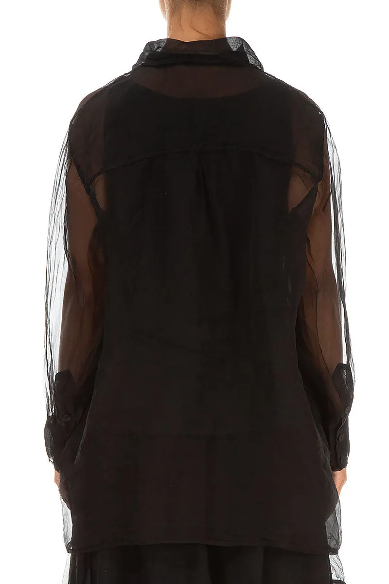 Tailored Fit Black Silk Chiffon Shirt