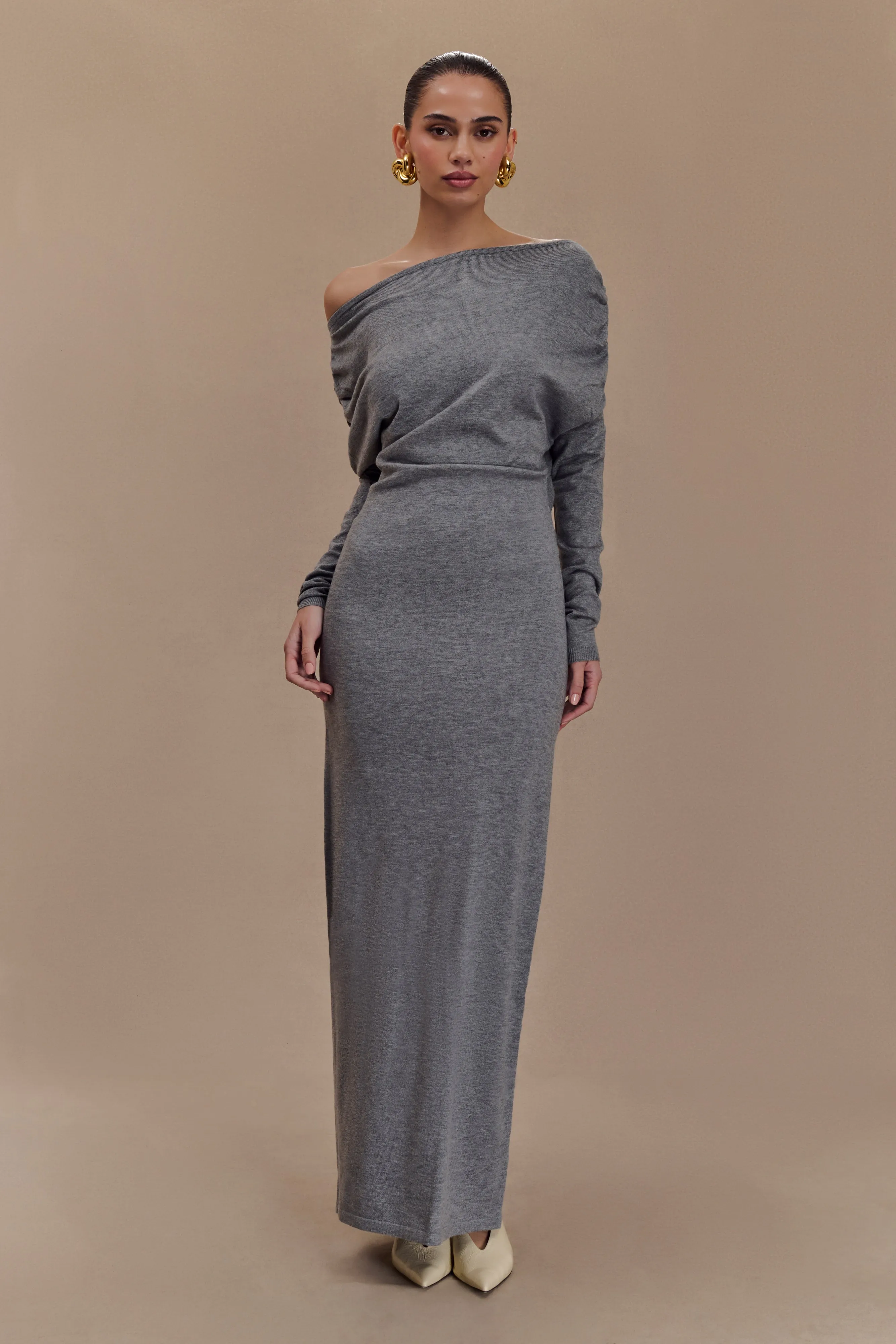 Jessie Cowl Neck Knit Midi Dress - Charcoal Marle Smooth Vibes