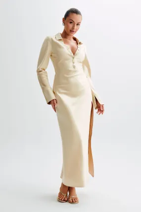 Calm Touch Whitley Satin Collared Maxi Dress - Gold