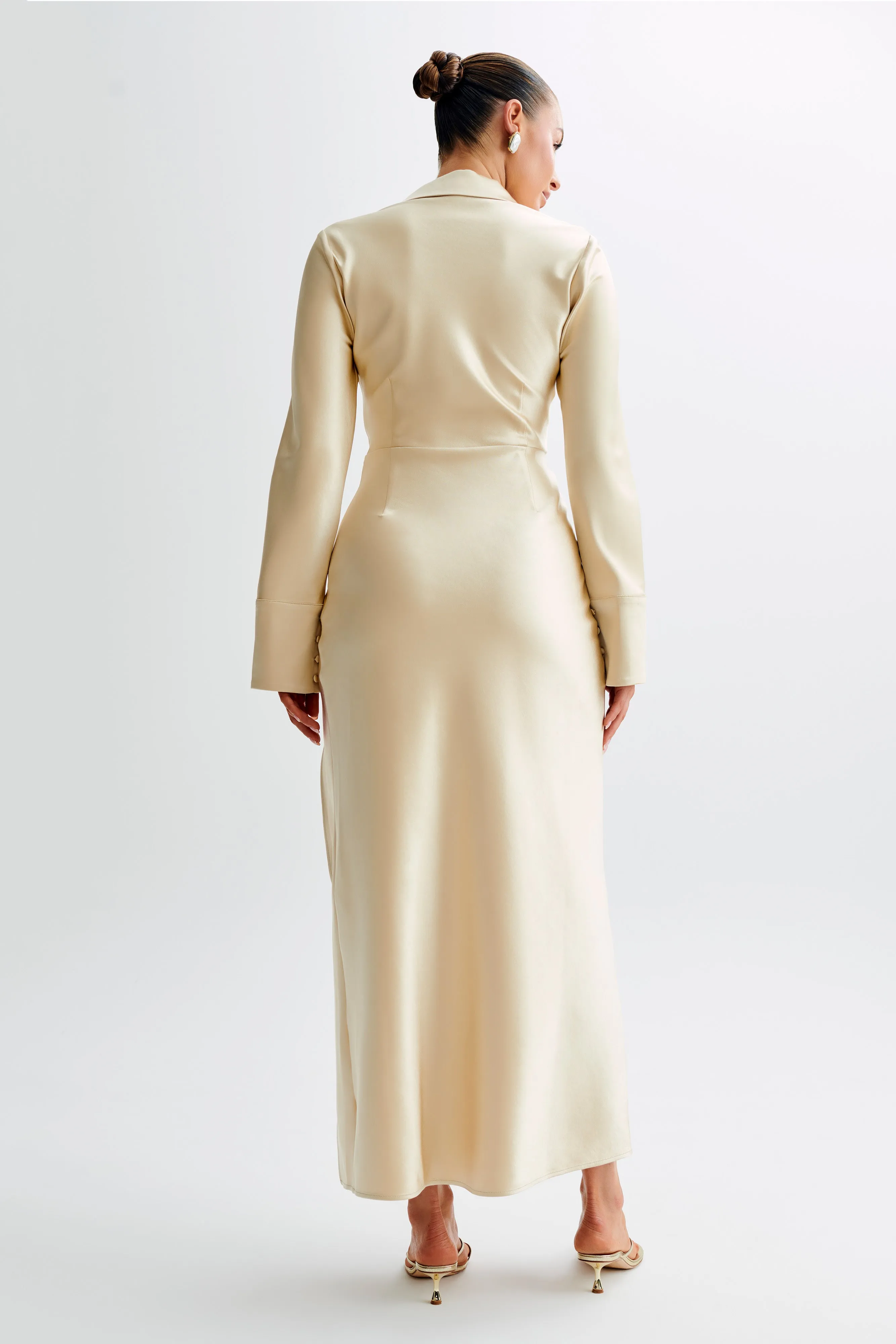 Whitley Satin Collared Maxi Dress - Gold Cozy Base
