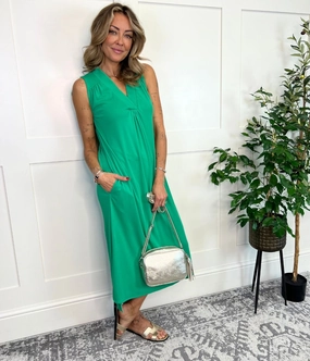 Green V Neck Shift Dress Fitted Mood Chic Comfort