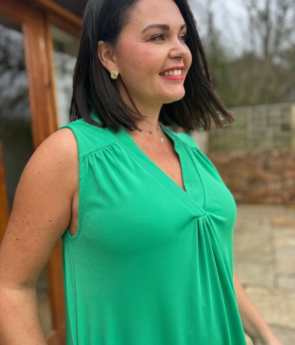 Calm Aesthetic Vibrant Look Green V Neck Shift Dress