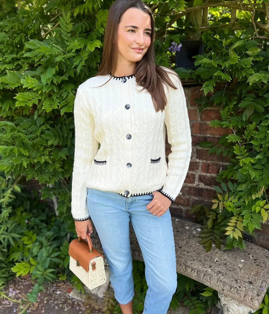 Cozy & Soft Sporty Look Textured Cable Knit Whipstitch Cardigan