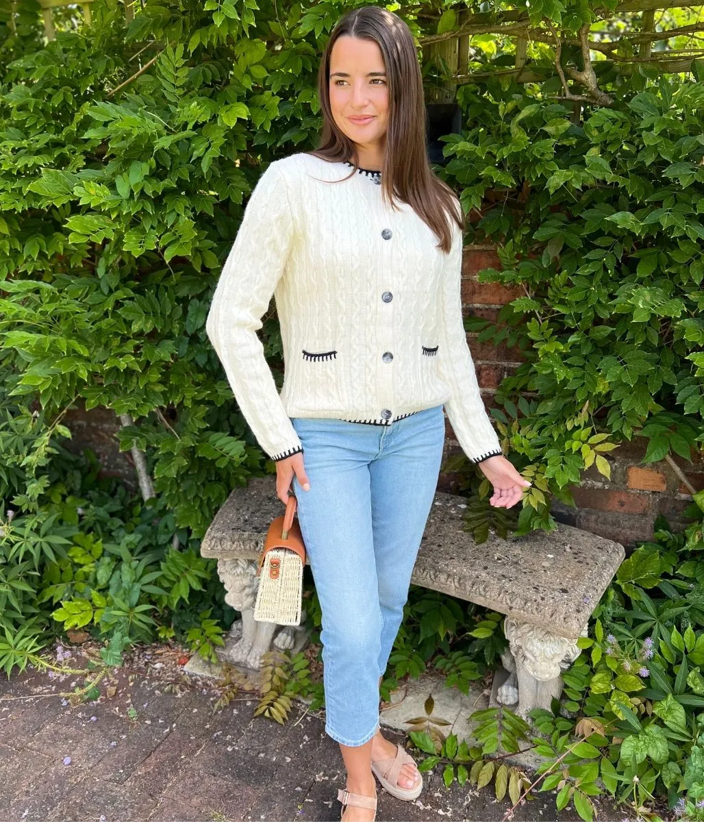 Textured Cable Knit Whipstitch Cardigan Sleek Wear Fit
