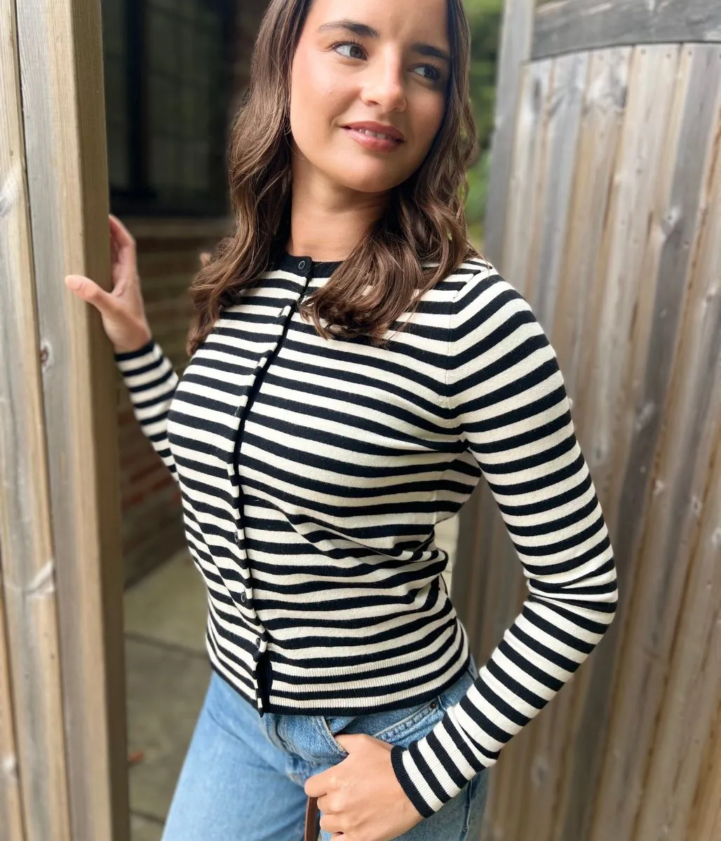Black & White Striped Classic Cardigan Relaxed Wearable Timeless Comfort