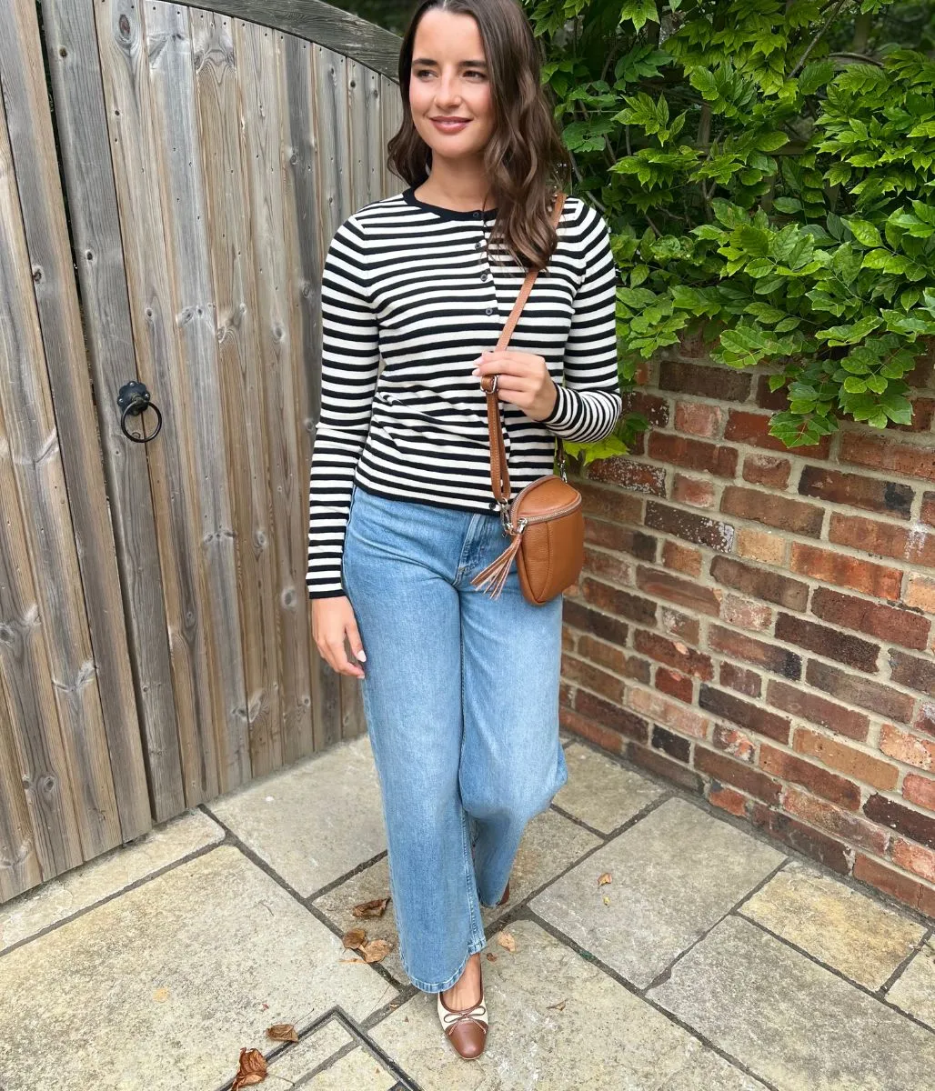 Effortless Comfort Wear Soft Layering Black & White Striped Classic Cardigan
