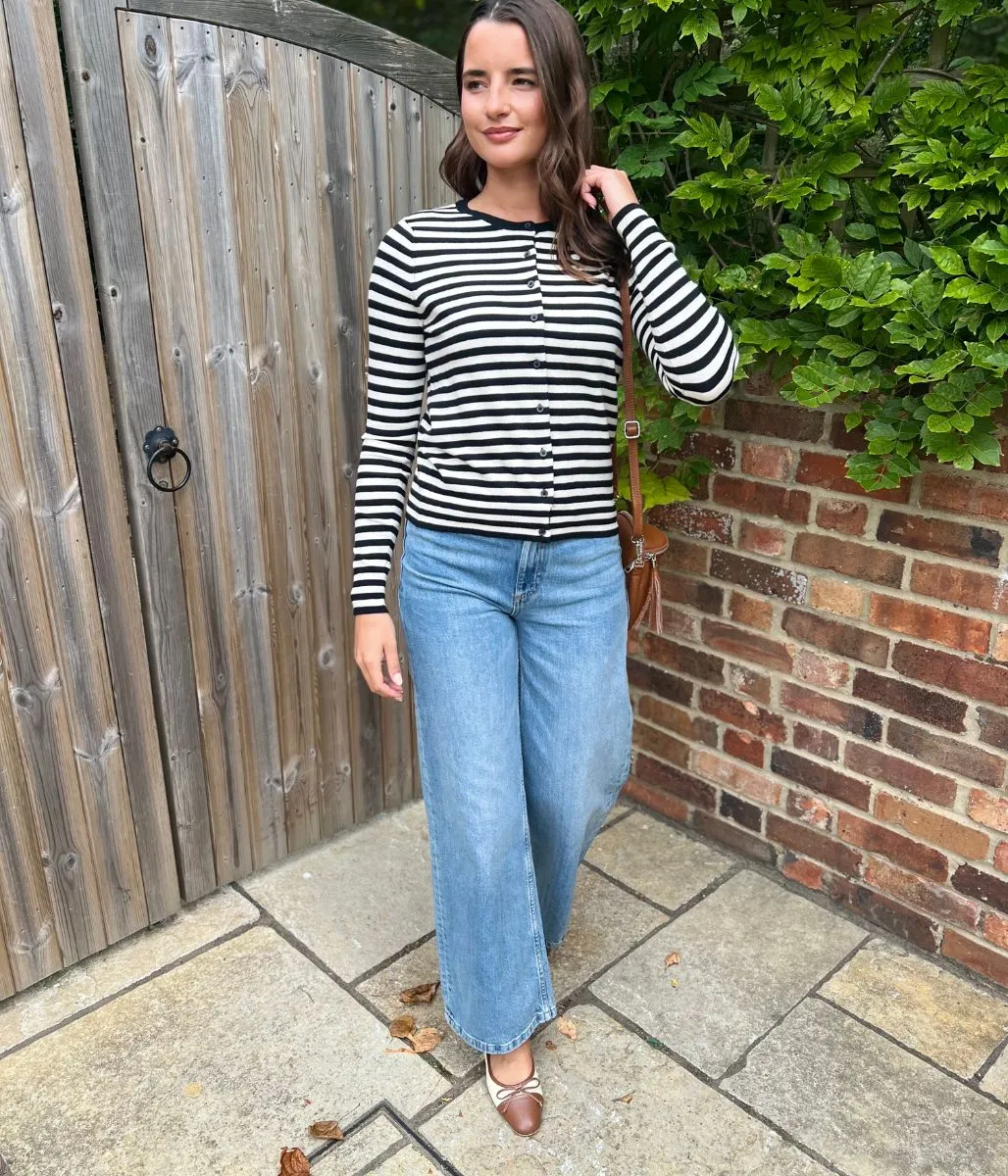 Knitwear Comfort Street Style Black & White Striped Classic Cardigan