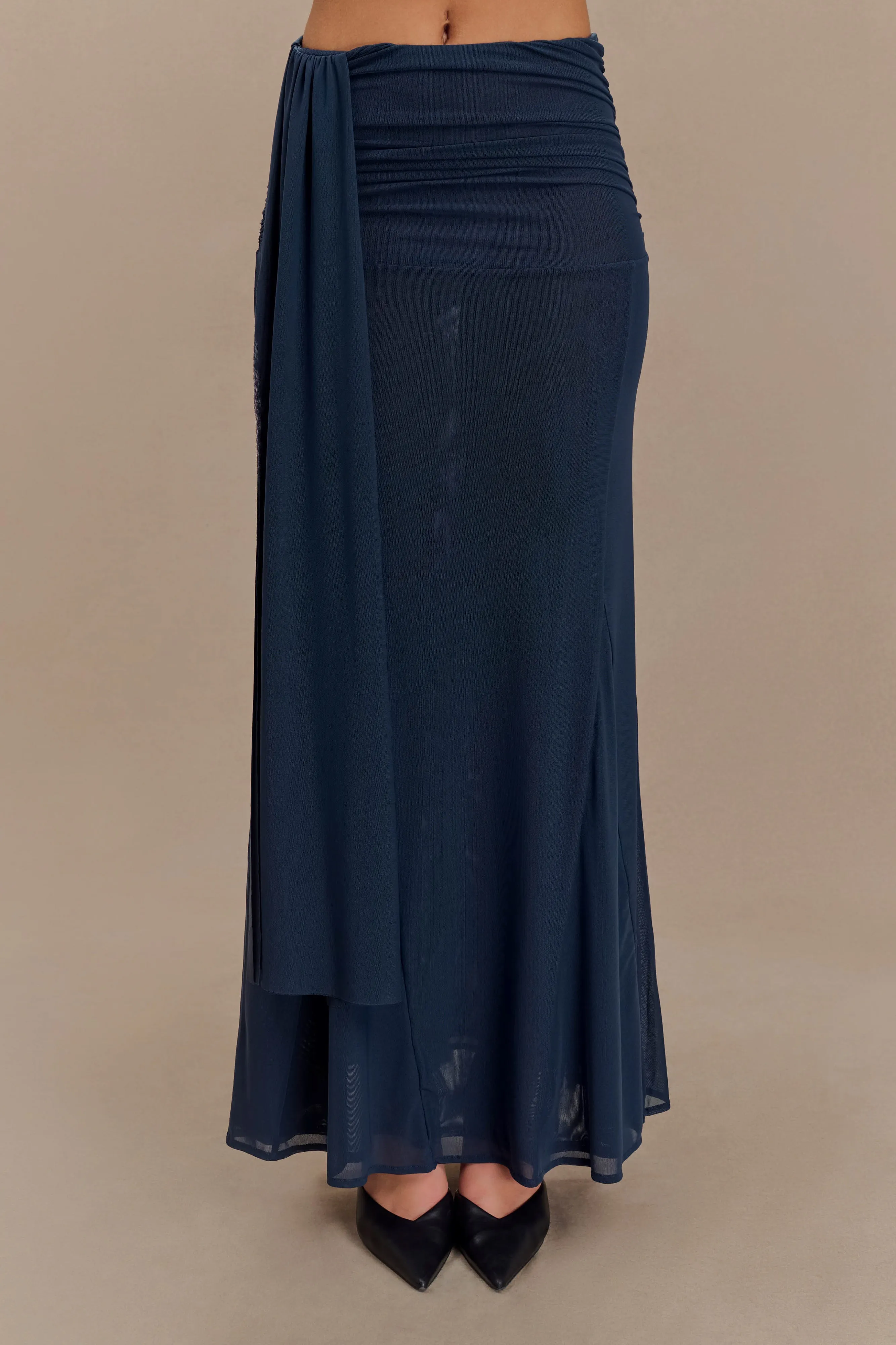 Modern Waist Anti Pilling Fabric Arna Mesh Maxi Skirt - Midnight Blue