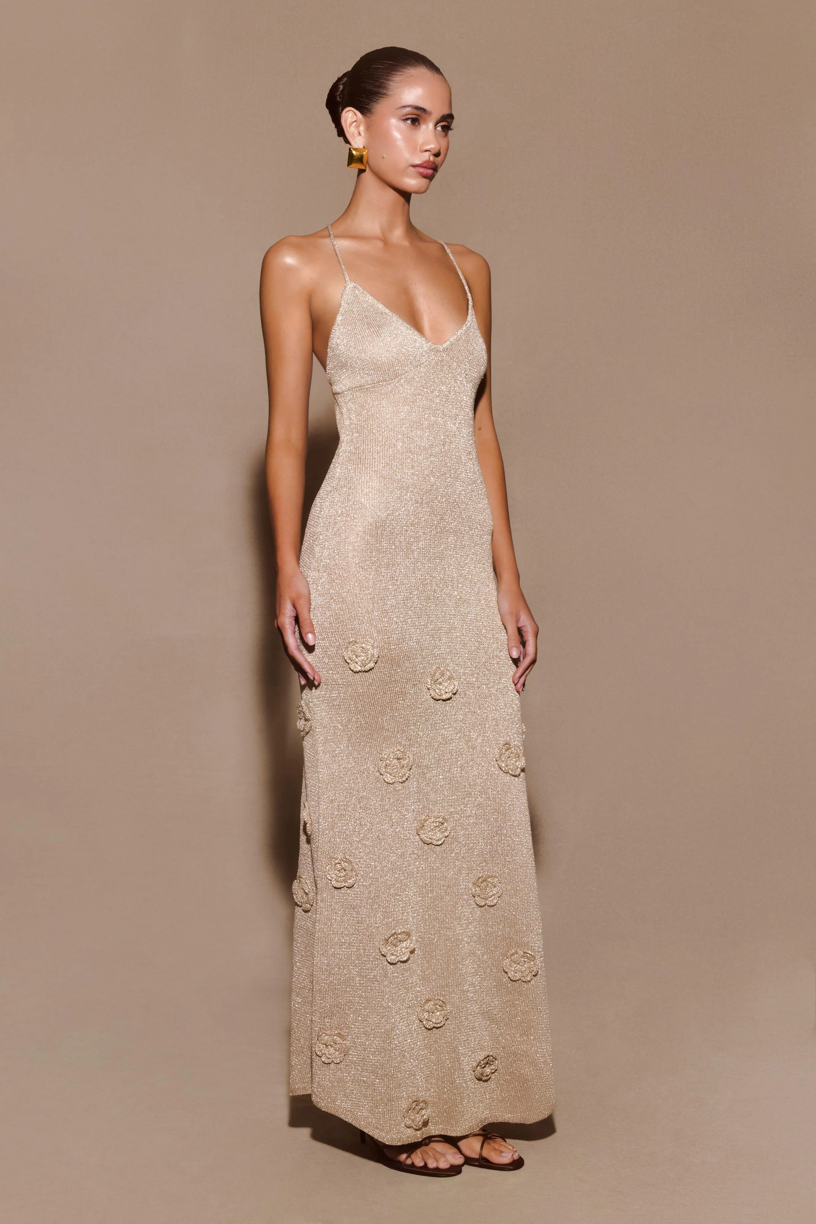 Lounge Ready Suki Metallic Knit Maxi Dress - Gold