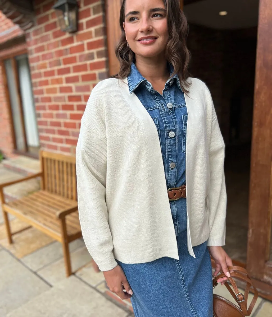 Warm Wear Stylish Edge-to-Edge Ivory Cotton Rich Cardigan