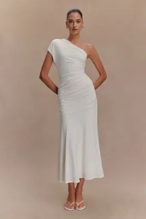 Balanced Texture travel mode Chloe Peached Jersey One Shoulder Midi Dress - Ivory