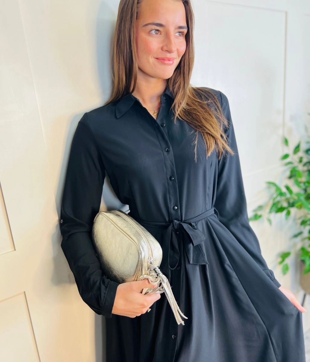 Chrissie Black Belted Midaxi Shirt Dress Light and breezy summer dress