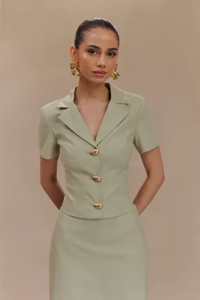 Ciara Linen Jacket - Basil Quilted Insulation Compression Storage