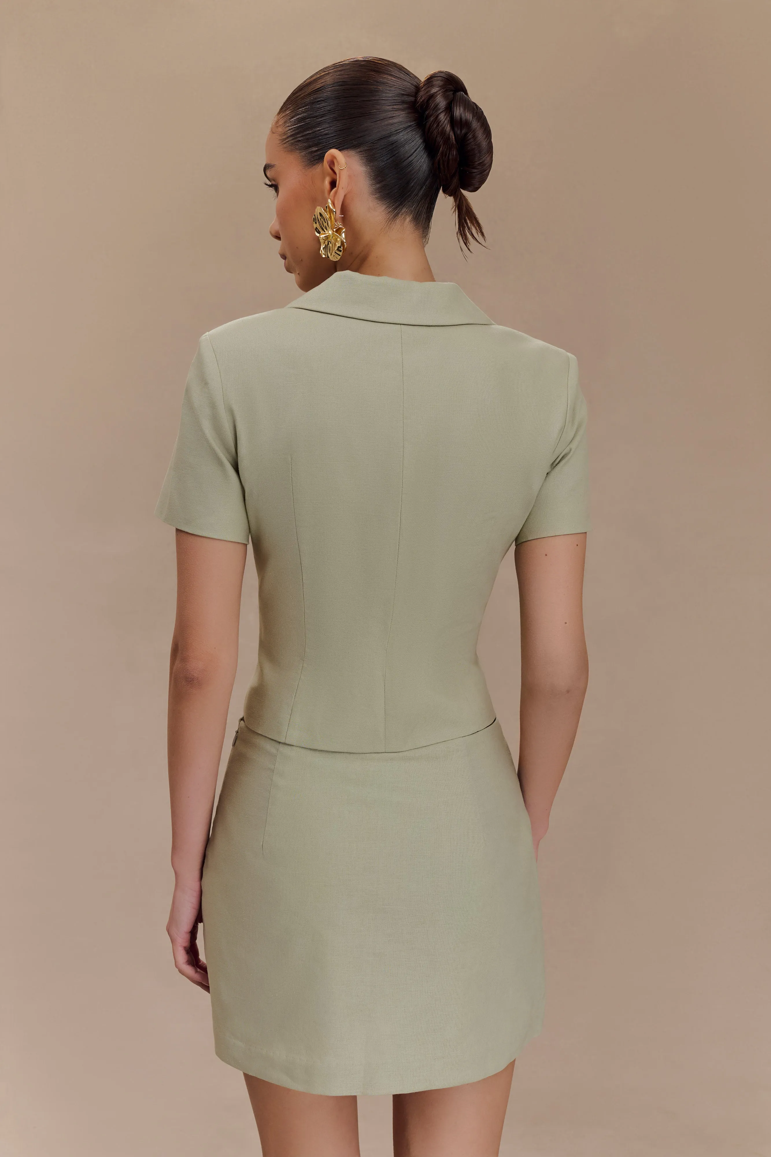 Ciara Linen Jacket - Basil SlipResistantFastenings Stretchable Fabric