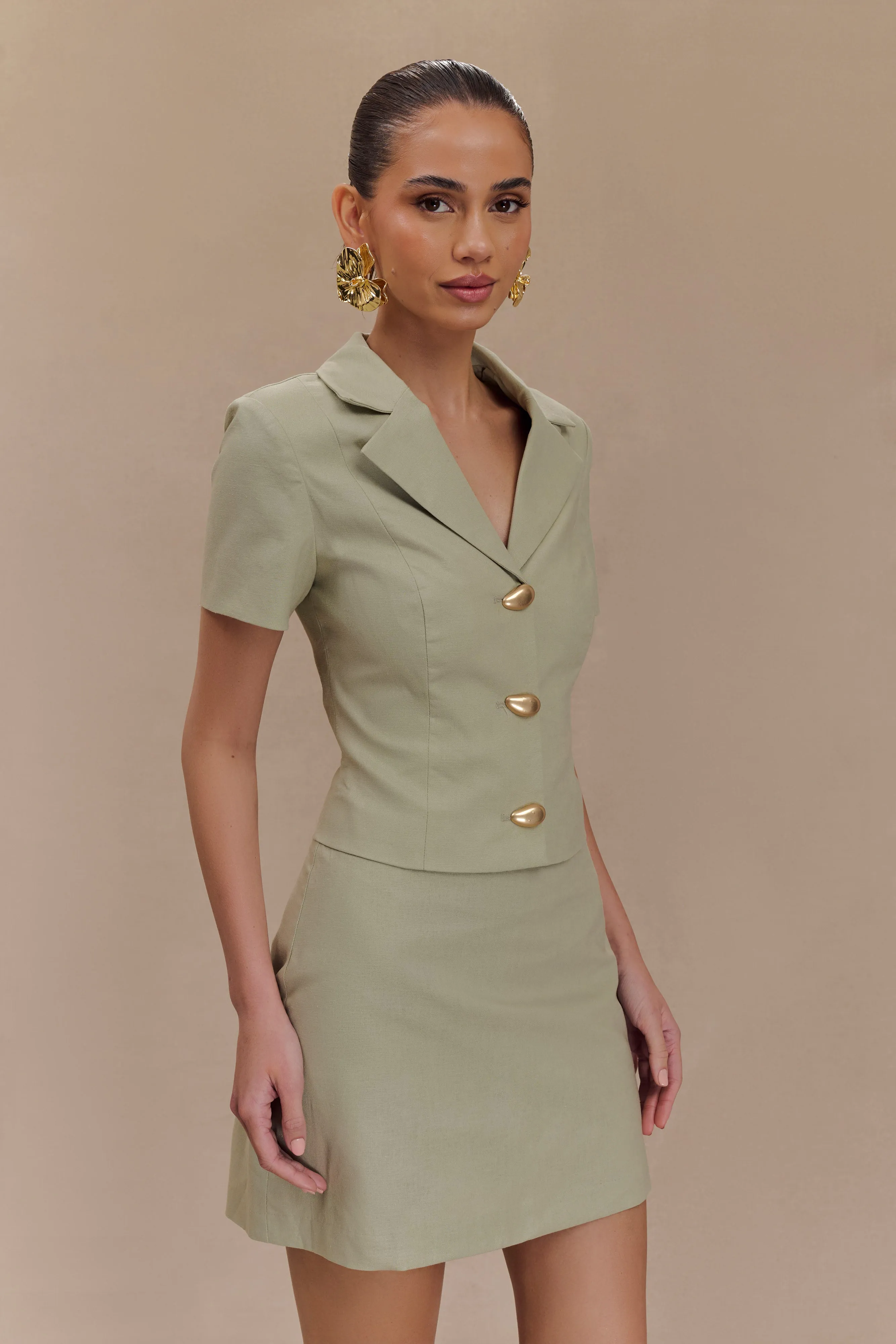 Fleece Lined Ciara Linen Jacket - Basil