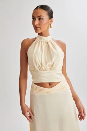 Clara Satin Halter Top - Buttercream WeightedHem