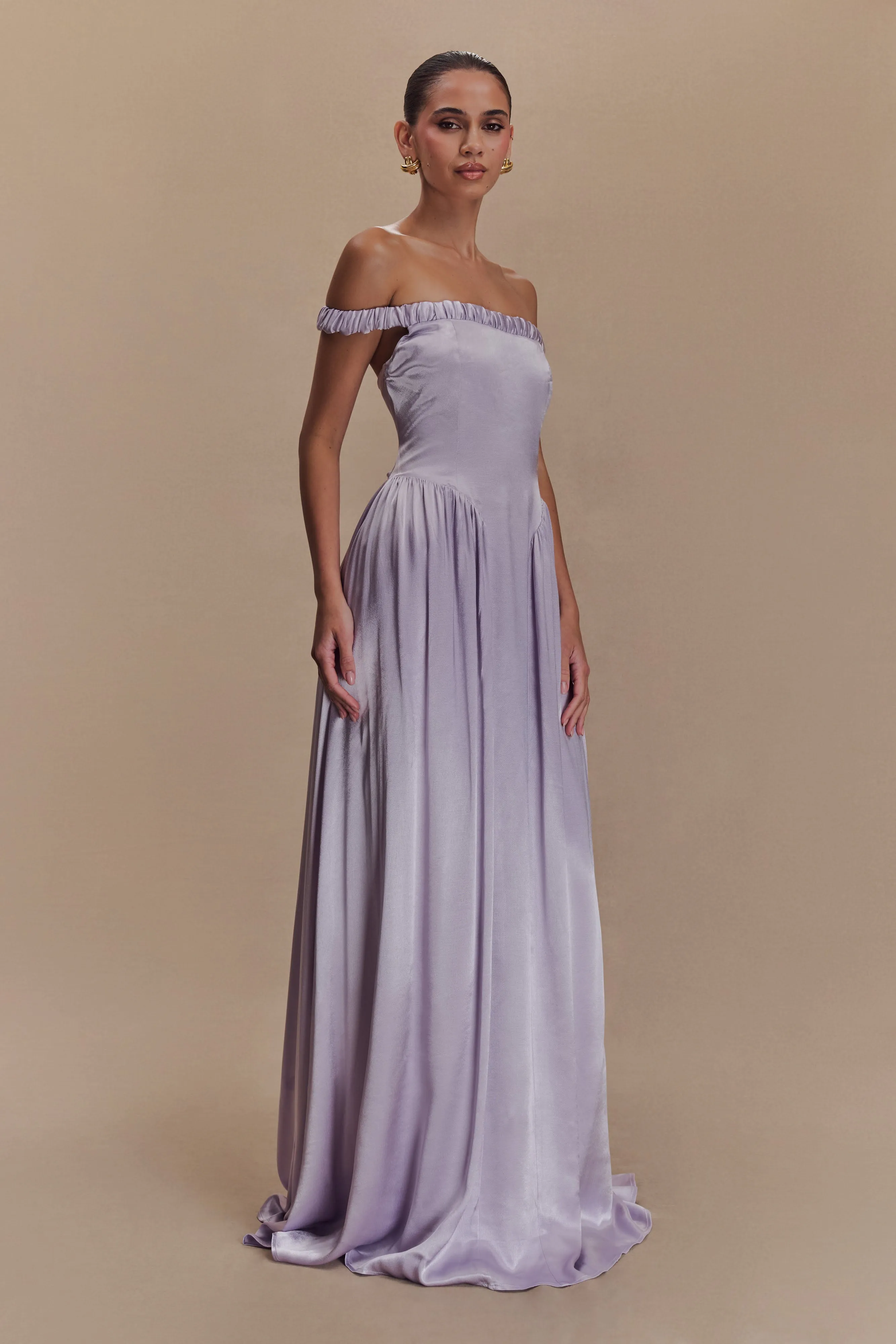 Minimal Aesthetic Front-Pocket Coco Dropped Waist Maxi Dress - Lilac