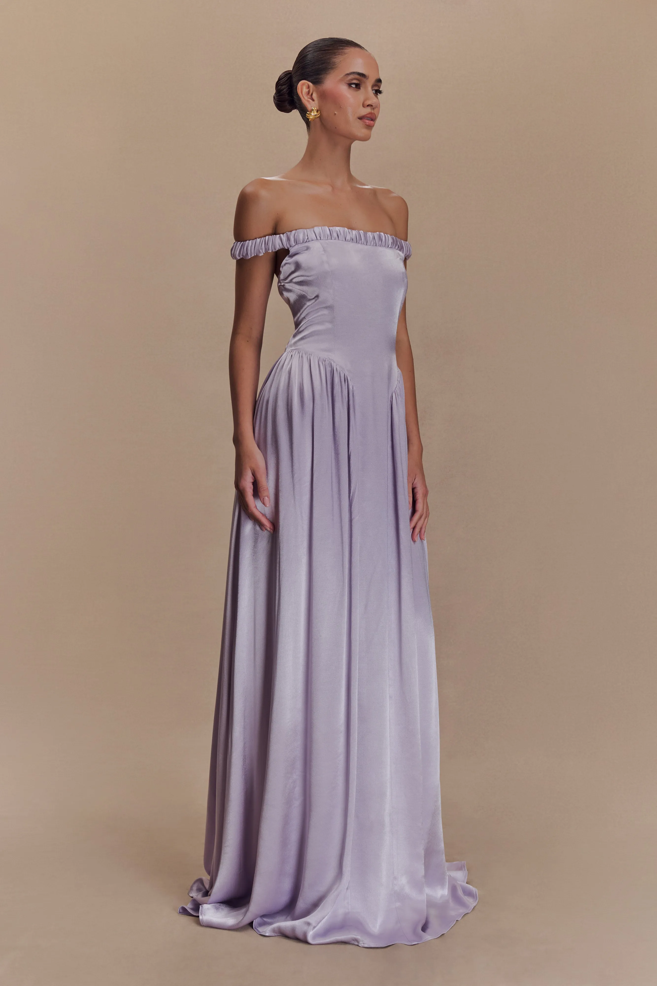 Mesh Soft Easy Elegance Coco Dropped Waist Maxi Dress - Lilac