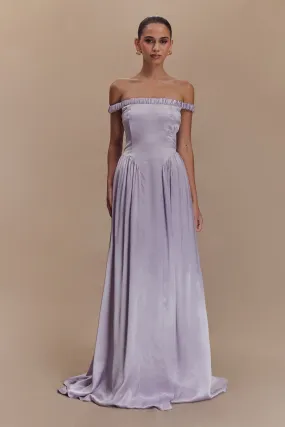 Quilted-Lining Wool-Blend Coco Dropped Waist Maxi Dress - Lilac